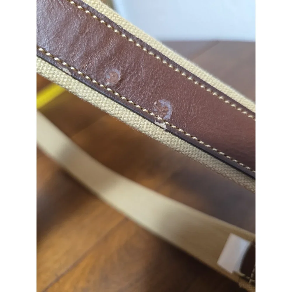 Mens 100% Cotton & Leather Belt Size Xl Brown Tan Brass Buckle